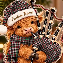 ScotsTee Shop Scottish Borthwick Dress Ancient Tartan Highland Cow Bagpiper Christmas Ornament