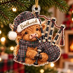 ScotsTee Shop Scottish Borthwick Dress Ancient Tartan Highland Cow Bagpiper Christmas Ornament