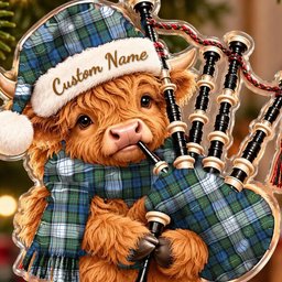 ScotsTee Shop Scottish Campbell Dress Ancient Tartan Highland Cow Bagpiper Christmas Ornament