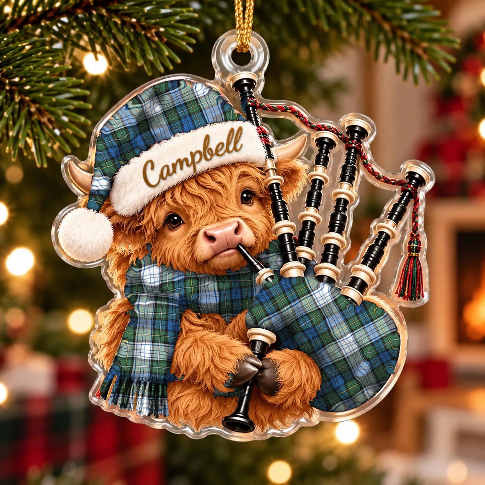 ScotsTee Shop Scottish Campbell Dress Ancient Tartan Highland Cow Bagpiper Christmas Ornament