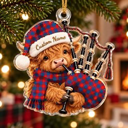 ScotsTee Shop Scottish Blane 2 Tartan Highland Cow Bagpiper Christmas Ornament