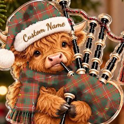 ScotsTee Shop Scottish Bruce Ancient Tartan Highland Cow Bagpiper Christmas Ornament