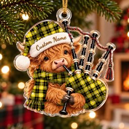 ScotsTee Shop Scottish Barclay Dress Modern Tartan Highland Cow Bagpiper Christmas Ornament