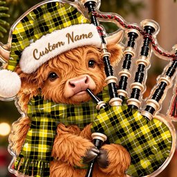 ScotsTee Shop Scottish Barclay Dress Modern Tartan Highland Cow Bagpiper Christmas Ornament