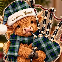 ScotsTee Shop Scottish Blackwatch Dress Modern Tartan Highland Cow Bagpiper Christmas Ornament