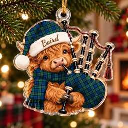 ScotsTee Shop Scottish Baird Ancient Tartan Highland Cow Bagpiper Christmas Ornament
