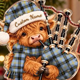 ScotsTee Shop Scottish Bell Of The Borders Tartan Highland Cow Bagpiper Christmas Ornament