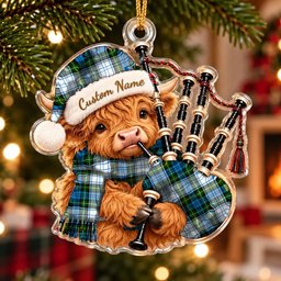 ScotsTee Shop Scottish Campbell Dress Tartan Highland Cow Bagpiper Christmas Ornament