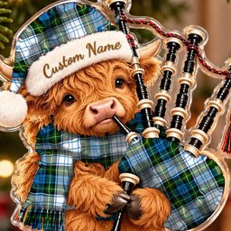 ScotsTee Shop Scottish Campbell Dress Tartan Highland Cow Bagpiper Christmas Ornament