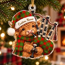 ScotsTee Shop Scottish Callander Modern Tartan Highland Cow Bagpiper Christmas Ornament