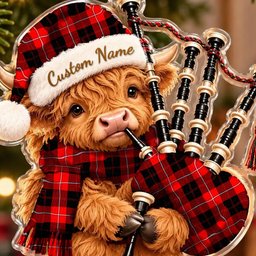 ScotsTee Shop Scottish Cunningham Modern Tartan Highland Cow Bagpiper Christmas Ornament