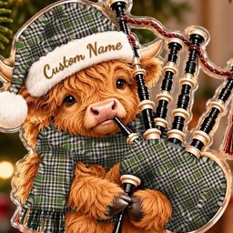 ScotsTee Shop Scottish Burns Check Tartan Highland Cow Bagpiper Christmas Ornament