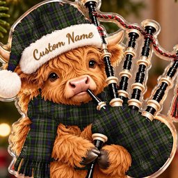 ScotsTee Shop Scottish Davidson Tulloch Dress Tartan Highland Cow Bagpiper Christmas Ornament