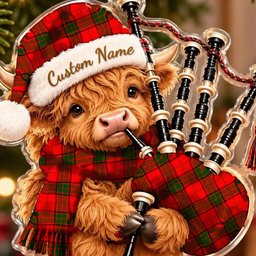 ScotsTee Shop Scottish Adair Tartan Highland Cow Bagpiper Christmas Ornament