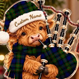 ScotsTee Shop Scottish Gunn Modern Tartan Highland Cow Bagpiper Christmas Ornament