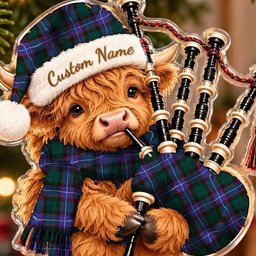 ScotsTee Shop Scottish Hunter Modern Tartan Highland Cow Bagpiper Christmas Ornament