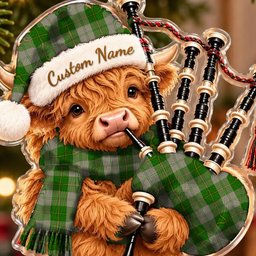 ScotsTee Shop Scottish Cunningham Dress Green Dancers Tartan Highland Cow Bagpiper Christmas Ornament