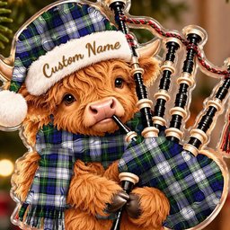 ScotsTee Shop Scottish Gordon Dress Modern Tartan Highland Cow Bagpiper Christmas Ornament