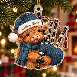ScotsTee Shop Scottish Earl Of St Andrews Tartan Highland Cow Bagpiper Christmas Ornament
