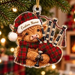 ScotsTee Shop Scottish Heron Tartan Highland Cow Bagpiper Christmas Ornament