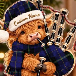 ScotsTee Shop Scottish Italian National Tartan Highland Cow Bagpiper Christmas Ornament