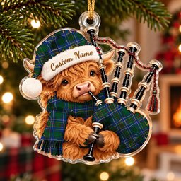 ScotsTee Shop Scottish Cockburn Ancient Tartan Highland Cow Bagpiper Christmas Ornament