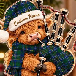 ScotsTee Shop Scottish Cockburn Ancient Tartan Highland Cow Bagpiper Christmas Ornament