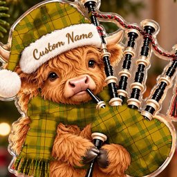 ScotsTee Shop Scottish Houston Tartan Highland Cow Bagpiper Christmas Ornament
