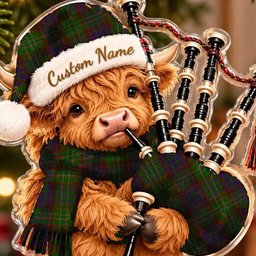 ScotsTee Shop Scottish Cunningham Hunting Modern Tartan Highland Cow Bagpiper Christmas Ornament