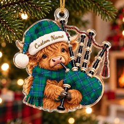 ScotsTee Shop Scottish Irvine Ancient Tartan Highland Cow Bagpiper Christmas Ornament