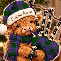 ScotsTee Shop Scottish Elphinstone Tartan Highland Cow Bagpiper Christmas Ornament