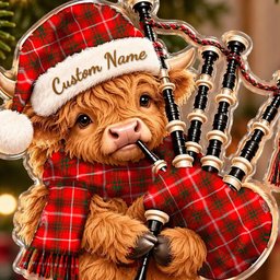 ScotsTee Shop Scottish Duke Of Rothesay Modern Tartan Highland Cow Bagpiper Christmas Ornament