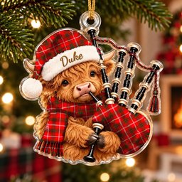 ScotsTee Shop Scottish Duke Of Rothesay Modern Tartan Highland Cow Bagpiper Christmas Ornament