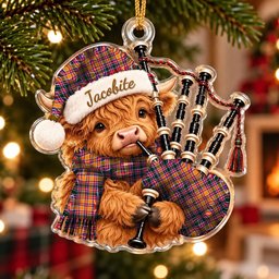ScotsTee Shop Scottish Jacobite Tartan Highland Cow Bagpiper Christmas Ornament