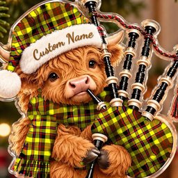 ScotsTee Shop Scottish Jardine Tartan Highland Cow Bagpiper Christmas Ornament