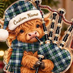 ScotsTee Shop Scottish Gordon Dress Ancient Tartan Highland Cow Bagpiper Christmas Ornament