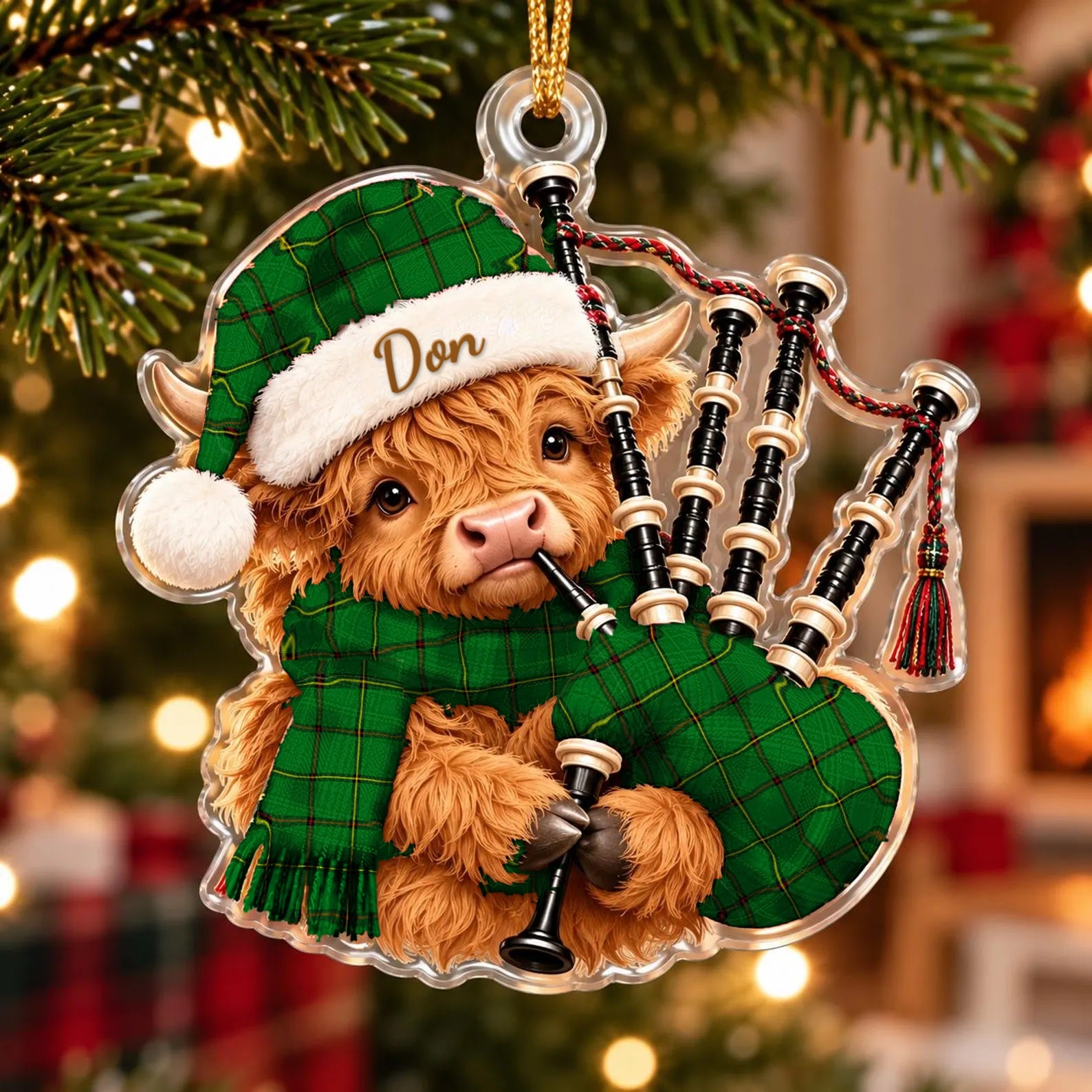 ScotsTee Shop Scottish Don Tribe Of Mar Tartan Highland Cow Bagpiper Christmas Ornament