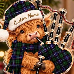 ScotsTee Shop Scottish Galbraith Modern Tartan Highland Cow Bagpiper Christmas Ornament