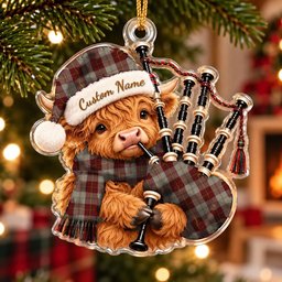 ScotsTee Shop Scottish Cunningham Burgundy Dancers Tartan Highland Cow Bagpiper Christmas Ornament