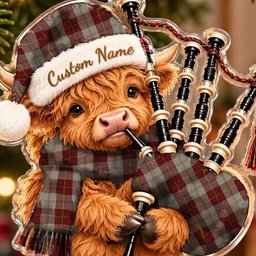 ScotsTee Shop Scottish Cunningham Burgundy Dancers Tartan Highland Cow Bagpiper Christmas Ornament