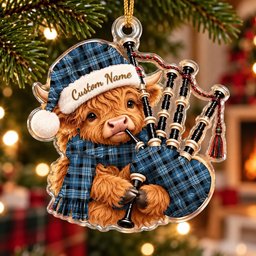 ScotsTee Shop Scottish Clark Ancient Tartan Highland Cow Bagpiper Christmas Ornament