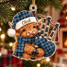 ScotsTee Shop Scottish Clark Ancient Tartan Highland Cow Bagpiper Christmas Ornament