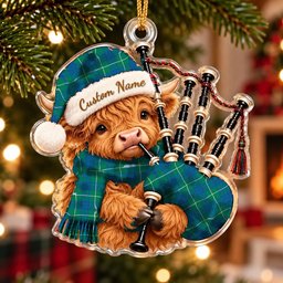 ScotsTee Shop Scottish Hamilton Hunting Ancient Tartan Highland Cow Bagpiper Christmas Ornament