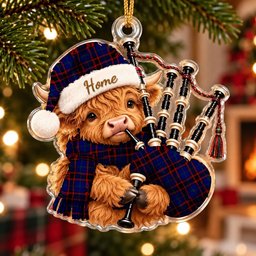 ScotsTee Shop Scottish Home Modern Tartan Highland Cow Bagpiper Christmas Ornament