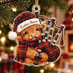 ScotsTee Shop Scottish Christie Tartan Highland Cow Bagpiper Christmas Ornament
