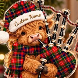 ScotsTee Shop Scottish Christie Tartan Highland Cow Bagpiper Christmas Ornament