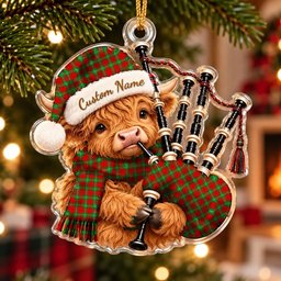 ScotsTee Shop Scottish Gartshore Tartan Highland Cow Bagpiper Christmas Ornament