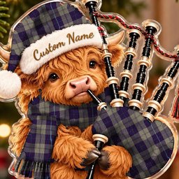 ScotsTee Shop Scottish Cunningham Dress Blue Dancers Tartan Highland Cow Bagpiper Christmas Ornament