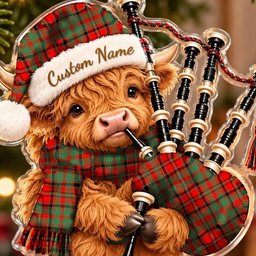 ScotsTee Shop Scottish Macnish Modern Tartan Highland Cow Bagpiper Christmas Ornament
