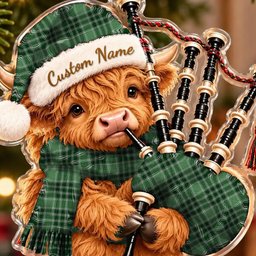 ScotsTee Shop Scottish Macdonald Lord Of The Isles Hunting Tartan Highland Cow Bagpiper Christmas Ornament